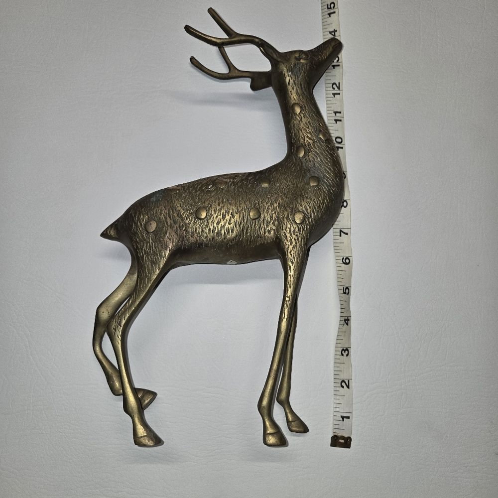 Brass Standing Deer Buck  Figurine - Metallic Gold Accent Vintage